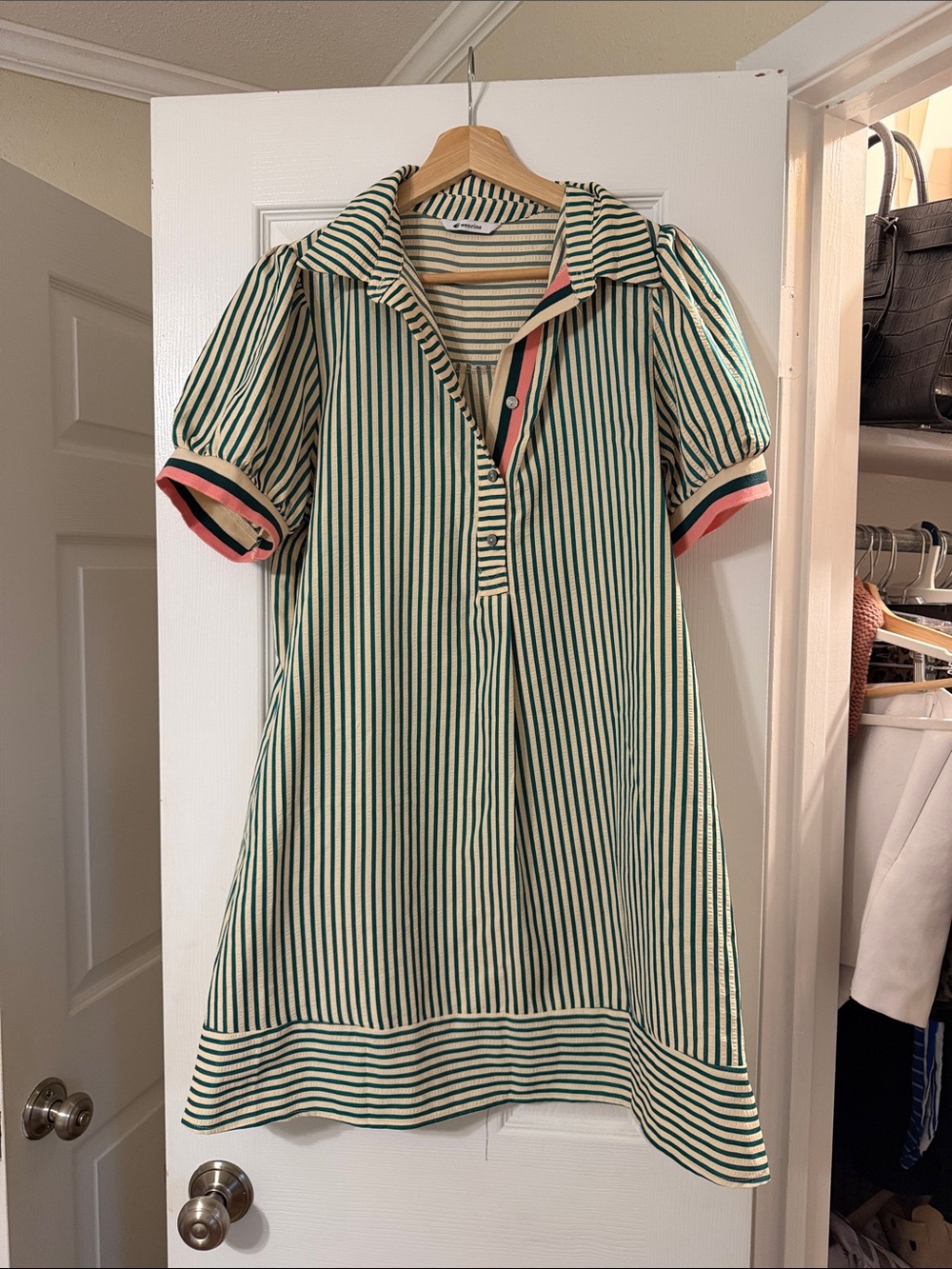 Striped Polo Dress with Pink Trim